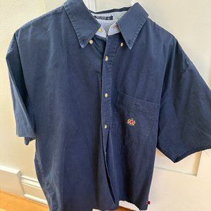 Cropped and Oversized Navy BB Classics Button-Down Shirt.